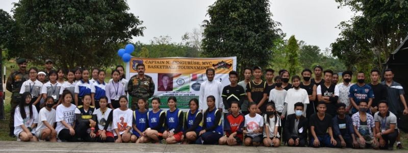 Participating teams and organisers pose for lens at the start of the Captain N Kenguruse MVC, Memorial Basketball Trophy at St Xavier’s College, Jalukie on April 22.